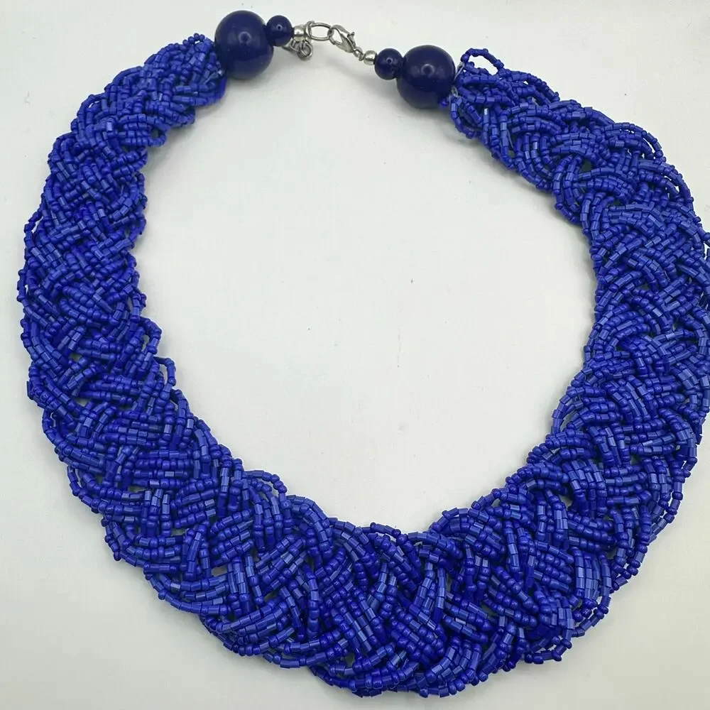 Glass Seed Beads Braided Chunky Necklace Statement Maximalism Choker